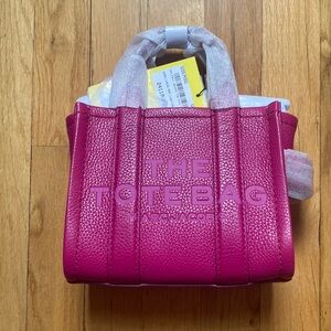 Marc Jacobs The Tote Mini Leather Tote Bag in Lipstick Pink NWT 100% Authentic